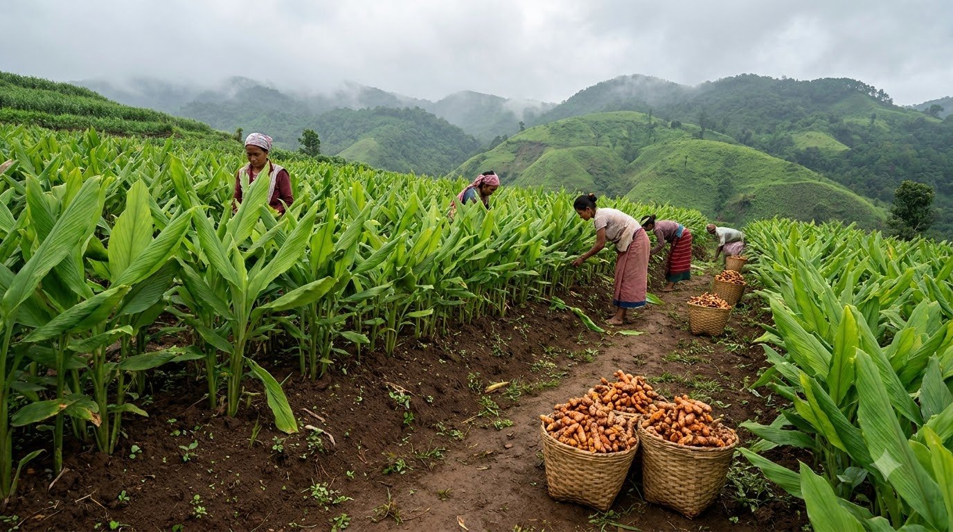 Deep orange-red Lakadong turmeric powder ground from authentic Jaintia Hills rhizomes for wholesale supply
