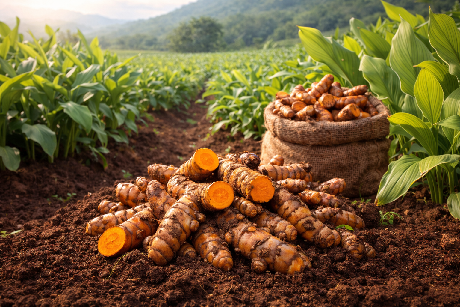 Certified organic turmeric rhizome grown in Jaintia Hills, Meghalaya, without synthetic inputs